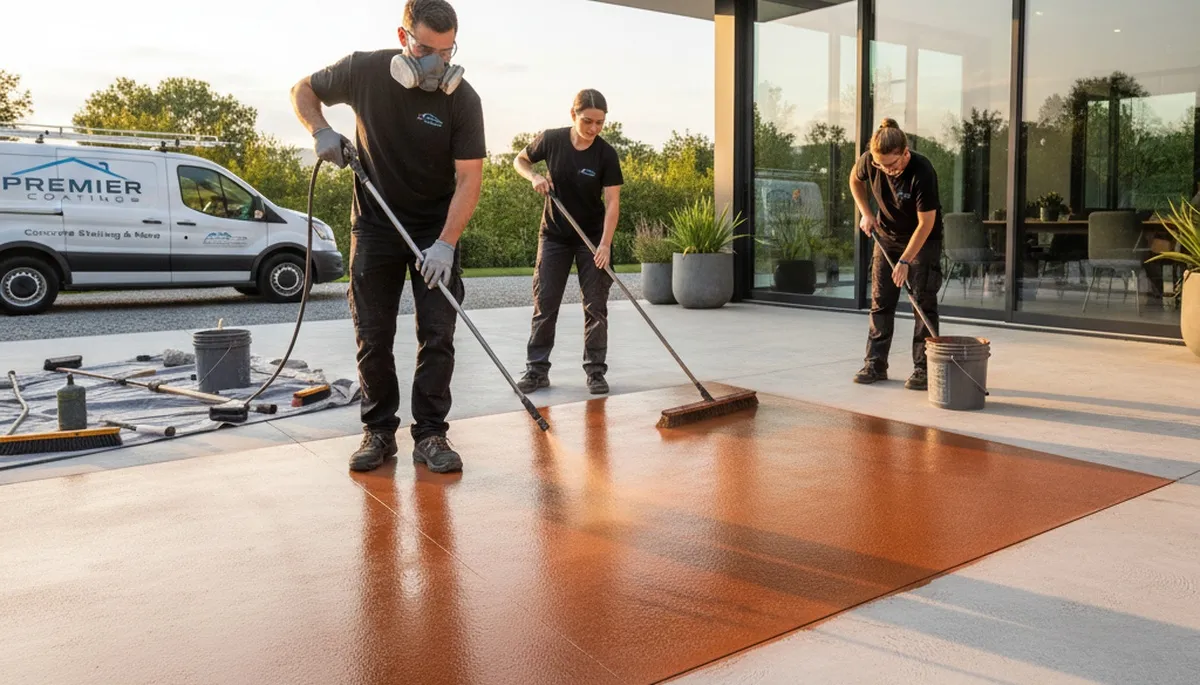 Professional concrete staining on patio surface in Pasadena, CA by local house painting experts