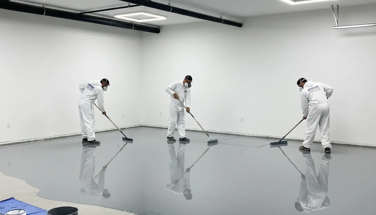 Epoxy floor coating installation in Pasadena, CA garage by professional house painting contractors