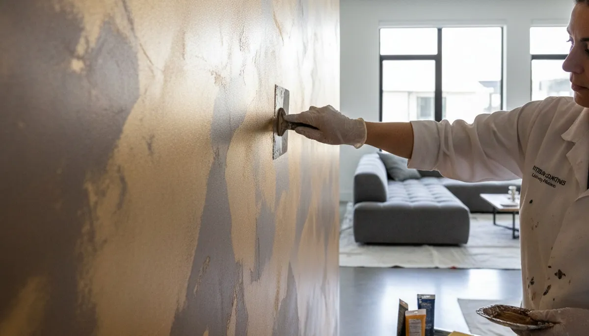 Faux painting specialists adding decorative wall texture in a Pasadena, CA Spanish Revival home