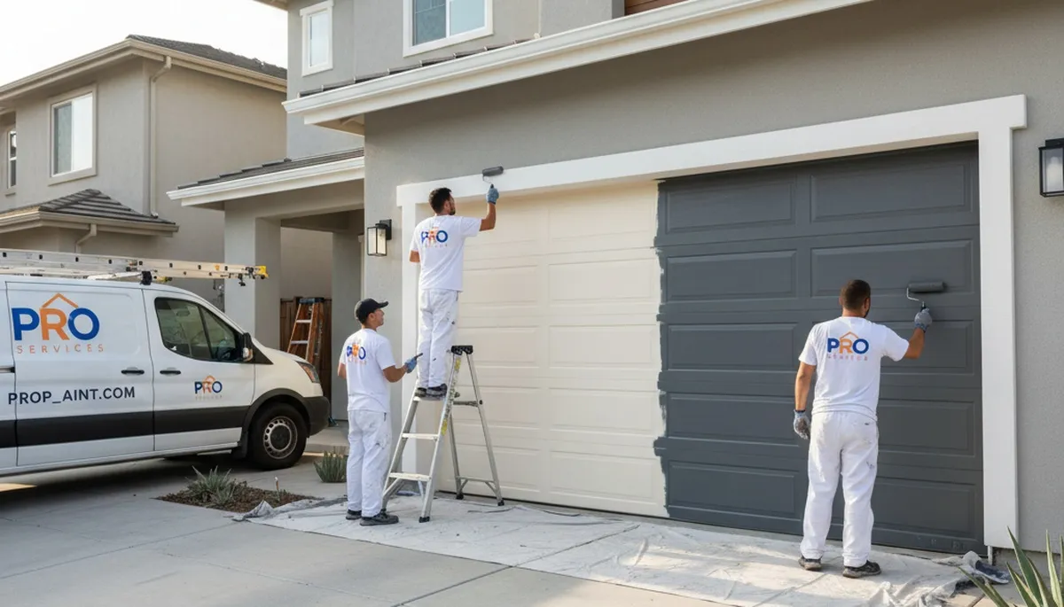 Professional garage door painting for stucco home in Pasadena, CA by expert house painters