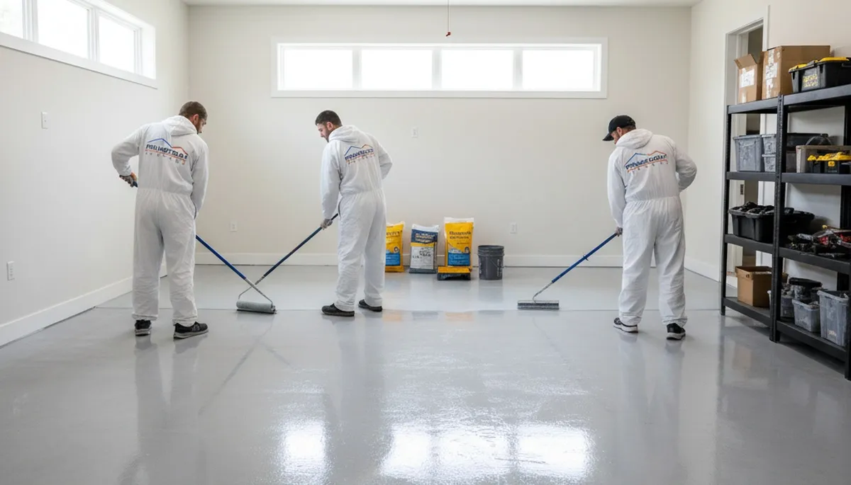 Epoxy garage floor coating in Pasadena, CA applied by professional house painters for durable finish