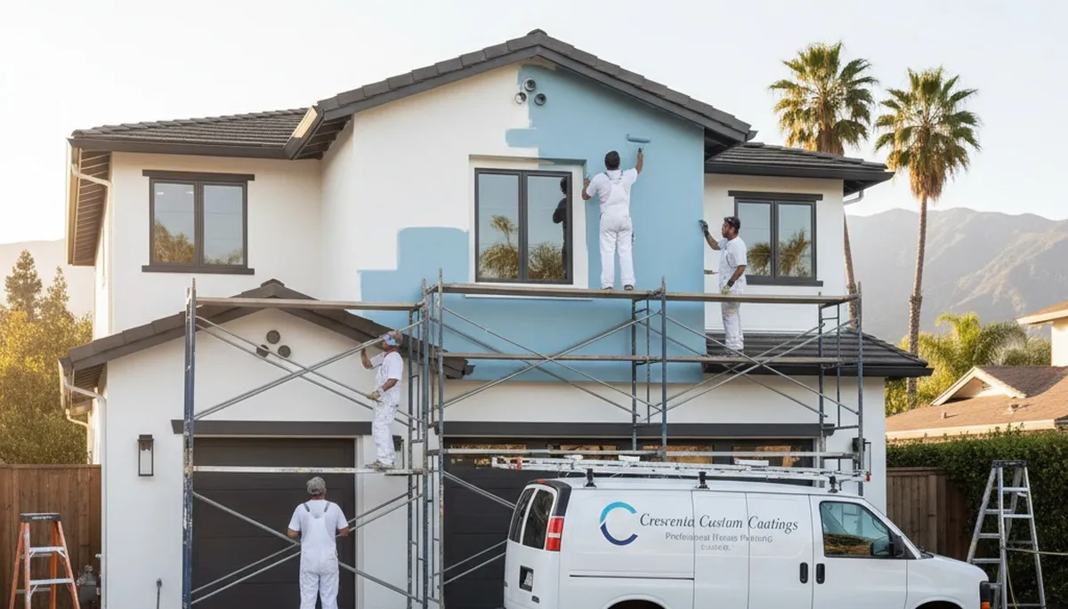 Professional house painters finishing exterior home painting in Pasadena, CA