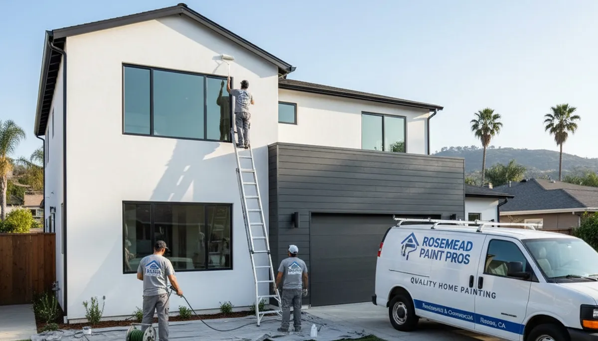 Professional house painters working on exterior home in Pasadena, CA