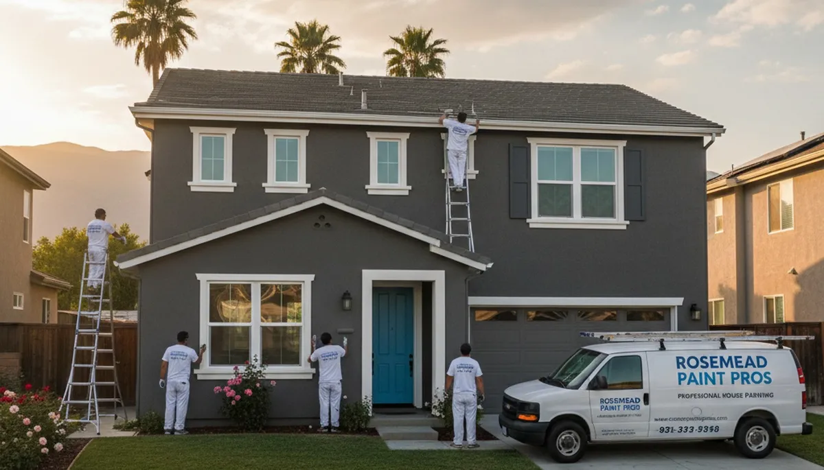 Professional house painters working on home exterior in Pasadena, CA