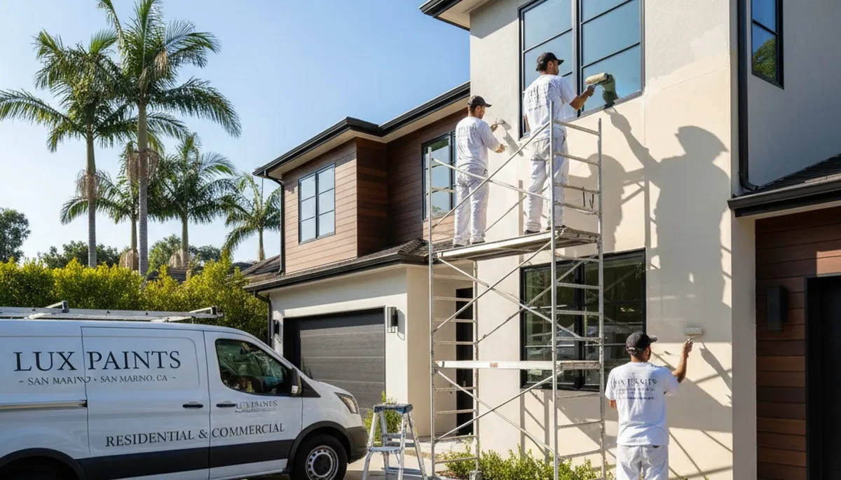 Professional house painters working on exterior home in Pasadena, CA