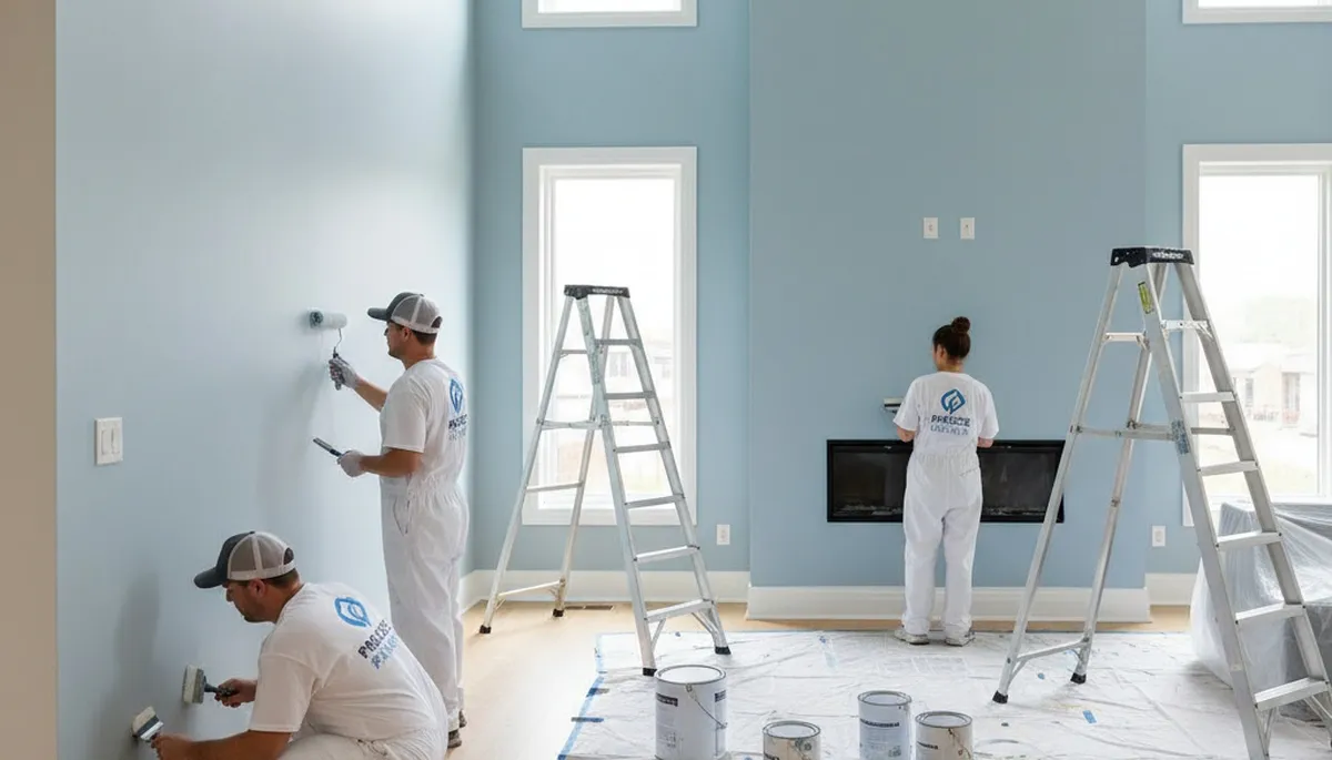 Professional interior house painters transforming a Pasadena, CA living room with fresh modern colors